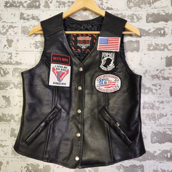 Interstate Leather Jackets & Blazers - Interstate Leather Womens Motorcycle Biker Vest Patches USA Flag Harley Davidson